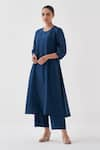 Buy_Vaaya_Blue Handwoven Silk Chanderi Solid Round Neck Kurta With Pant _at_Aza_Fashions