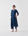 Vaaya_Blue Handwoven Silk Chanderi Solid Round Neck Kurta With Pant _Online_at_Aza_Fashions