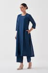 Vaaya_Blue Handwoven Silk Chanderi Solid Round Neck Kurta With Pant _Online