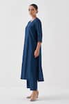 Shop_Vaaya_Blue Handwoven Silk Chanderi Solid Round Neck Kurta With Pant _Online