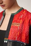 Buy_Vaaya_Black Pure Silk Tile Patch Open Mandarin Collar Anokhi Jacket _Online_at_Aza_Fashions