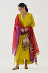 Buy_Vaaya_Yellow Handwoven Striped Silk Embellished Neckline Pattern Kurta Pant Set _at_Aza_Fashions