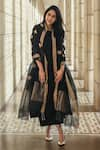 Buy_Vaaya_Black Silk Chanderi Solid U Neck Pintucked Kurta With Pant _at_Aza_Fashions