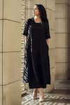 Shop_Vaaya_Black Silk Chanderi Solid U Neck Pintucked Kurta With Pant _at_Aza_Fashions