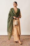 Buy_Vaaya_Green Pure Silk Tissue Chanderi Solid Tassel Embellished Dupatta _at_Aza_Fashions