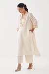 Shop_Vaaya_Off White Handwoven Silk Chanderi Striped Embellished Neckline Kurta With Pant 