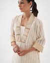 Shop_Vaaya_Off White Handwoven Silk Chanderi Striped Embellished Neckline Kurta With Pant _Online