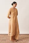 Shop_Vaaya_Gold Handwoven Silk Tissue Chanderi Solid V Neck Kurta Pant Set _Online_at_Aza_Fashions