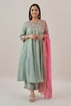 Buy_Vaaya_Green Handwoven Silk Tissue Chanderi Embroidery Gota And Zari Yoke Anarkali Set _at_Aza_Fashions