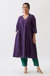 Buy_Vaaya_Purple Handwoven Silk Chanderi Embroidery Sequin Mandarin Collar Kurta Pant Set _at_Aza_Fashions