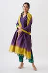 Shop_Vaaya_Purple Handwoven Silk Chanderi Embroidery Sequin Mandarin Collar Kurta Pant Set _at_Aza_Fashions