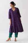 Vaaya_Purple Handwoven Silk Chanderi Embroidery Sequin Mandarin Collar Kurta Pant Set _Online_at_Aza_Fashions