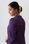 Shop_Vaaya_Purple Handwoven Silk Chanderi Embroidery Sequin Mandarin Collar Kurta Pant Set _Online_at_Aza_Fashions