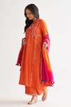 Shop_Vaaya_Orange Handwoven Silk Chanderi Embroidery Bloom Round Neck Kurta Pant Set 