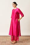 Vaaya_Pink Silk Tissue Chanderi Solid Round Neck Kurta With Striped Woven Pant _at_Aza_Fashions