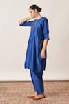 Shop_Vaaya_Blue Pure Silk Chanderi Embroidery Round Neck Yoke Kurta And Salwar Set 