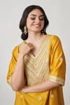 Vaaya_Yellow Pure Silk Chanderi Embroidery Bloom Buta V Neck Kurta And Salwar Set _at_Aza_Fashions