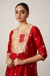 Vaaya_Red Pure Silk Chanderi Embroidery Sikka Booti Banarasi Yoke Kurta Pant Set _Online_at_Aza_Fashions