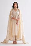 Buy_Vaaya_Off White Handwoven Silk Chanderi Chevron And Zari Yoke Kurta Pant Set _at_Aza_Fashions