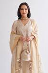 Buy_Vaaya_Off White Handwoven Silk Chanderi Chevron And Zari Yoke Kurta Pant Set 