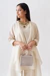 Vaaya_Off White Pure Silk Chanderi Solid Round Neck Waterfall Jacket And Pant Set _at_Aza_Fashions