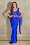 Buy_VRIDHI SOMAANI_Blue Lycra Hand Embroidery Stones Plunge Sophie Pre-draped Saree With Blouse _at_Aza_Fashions