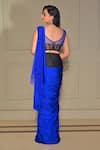 Shop_VRIDHI SOMAANI_Blue Lycra Hand Embroidery Stones Plunge Sophie Pre-draped Saree With Blouse _at_Aza_Fashions