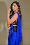 Buy_VRIDHI SOMAANI_Blue Lycra Hand Embroidery Stones Plunge Sophie Pre-draped Saree With Blouse _Online_at_Aza_Fashions