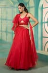 Buy_VRIDHI SOMAANI_Red Organza Embroidery Cutdana Sweetheart Rosa Pleated Lehenga With Blouse _at_Aza_Fashions