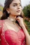 Shop_VRIDHI SOMAANI_Coral Organza Embroidery Pearl Blouse Sweetheart Erine Jacket And Gharara Set _Online_at_Aza_Fashions