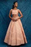 VRIDHI SOMAANI_Peach Raw Silk Embroidery Mirror Sweetheart Alcea Lehenga Set _at_Aza_Fashions