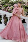 Buy_VRIDHI SOMAANI_Pink Satin Organza Hand Embroidery Sequin Scoop Camelia Gown _at_Aza_Fashions