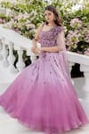 Buy_VRIDHI SOMAANI_Purple Satin Organza Applique 3d Floral Asymmetric Iris Embroidered Gown _at_Aza_Fashions