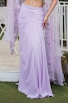 VRIDHI SOMAANI_Purple Crepe Embroidery Floral Blouse Sweetheart Lilas Draped Skirt And Cape Set _Online_at_Aza_Fashions