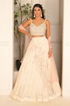 VRIDHI SOMAANI_Ivory Velvet Hand Embroidery Floral V Neck Daphne Lehenga Set _Online_at_Aza_Fashions