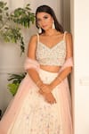 VRIDHI SOMAANI_Ivory Velvet Hand Embroidery Floral V Neck Daphne Lehenga Set _at_Aza_Fashions