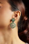 Shop_The Bling Girll_Green Emerald Stone Floral Embellished Earrings _at_Aza_Fashions