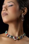 Buy_The Bling Girll_Multi Color Gemstone Navratna Choker Necklace Set _at_Aza_Fashions