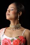 Buy_The Bling Girll_Gold Plated Kundan Polki Embellished Bar Floral Choker Necklace Set _at_Aza_Fashions