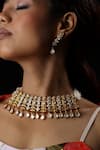 Shop_The Bling Girll_Gold Plated Kundan Polki Embellished Bar Floral Choker Necklace Set _at_Aza_Fashions