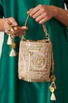 Buy_Vaaya_Gold Sequin Maharani And Gota Zari Embellished Bucket Bag _Online_at_Aza_Fashions