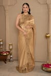 HOUSE OF KÀRMÀH_Gold Dupion Silk Embroidered Cutdana Halter Chanderi Floral Saree With Blouse _Online_at_Aza_Fashions