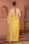 Shop_HOUSE OF KÀRMÀH_Yellow Tissue Embroidered Cutdana V Neck Chanderi Saree With Blouse _at_Aza_Fashions