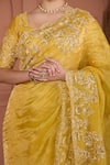 Shop_HOUSE OF KÀRMÀH_Yellow Tissue Embroidered Cutdana V Neck Chanderi Saree With Blouse _Online_at_Aza_Fashions