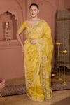 HOUSE OF KÀRMÀH_Yellow Tissue Embroidered Cutdana V Neck Chanderi Saree With Blouse _at_Aza_Fashions