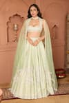 Buy_HOUSE OF KÀRMÀH_Green Raw Silk Embroidered Floral Matka Peacock And Organza Lehenga Set _Online_at_Aza_Fashions