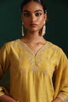 Buy_Beige_Yellow Kurta Mul Chanderi Embroidered Zardozi V Neck Aaftab Yoke Pant Set _Online_at_Aza_Fashions