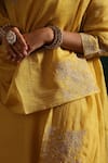 Beige_Yellow Kurta Mul Chanderi Embroidered Zardozi V Neck Aaftab Yoke Pant Set _at_Aza_Fashions