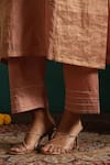 Shop_Beige_Pink Kurta Mul Chanderi Embroidered Floral V Neck Bahaar Pant Set _Online_at_Aza_Fashions