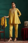 Buy_Beige_Yellow Top Mul Chanderi Embroidered Zardozi Taabiir Tunic And Pant Co-ord Set _at_Aza_Fashions